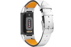 AISPORTS Leather Strap Compatible with Fitbit Charge 6/5 Strap for Women Men, Soft Breathable Leather Sport Wristband Metal Buckle Clasp Bracelet Replacement Band for Fitbit Charge 6/5