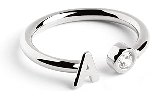 SINGULARU - Anillo Personalizado Letter Diamond Plata - Anillo Ajustable - Plata de Ley 925 con Acabado Baño de Rodio - Talla Unica - Joyas para Mujer - Hecho en España