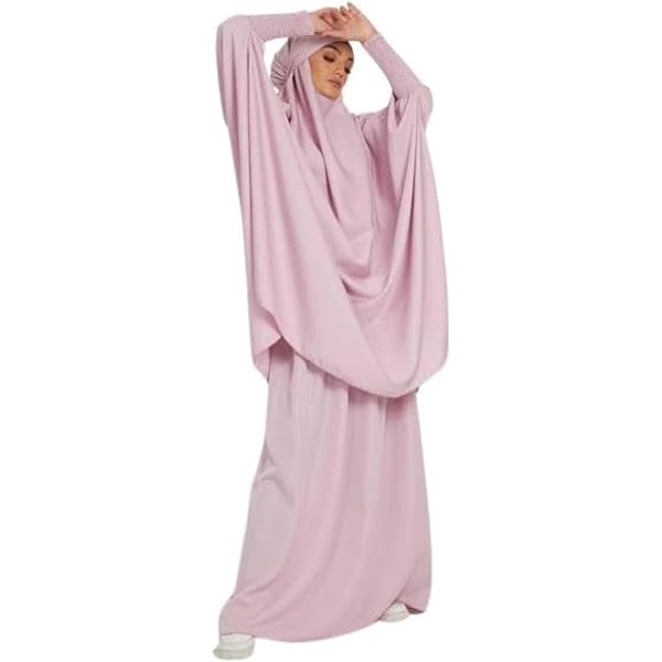 FPOVFPO Women's Abaya Prayer Dress – One-Piece Muslim Maxi Kaftan With Hijab, Pink, One Size - View #4
