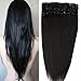 Clip in 100% Real Remy Human Hair Extensions Silky Straight Full Head 8 Pieces (18"-100g,#1B Natural Black)