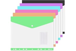 JTENGYAO 6-Pack A4 Plastic Document Wallets – Punched Pockets Expandable Folders with Button, Holds 200+ Sheets, Tab Cards & 3-Ring Binders for School, Office, Home & Travel (Horizontal)