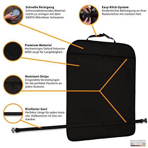 terraDrive® Premium Rückenlehnenschutz | Hochwertiger Auto Rücksitzschoner und Kinder Trittschutz | Rücklehnenschutz, Kickmatte – universell für alle Autositze | Mit GRATIS Mikrofaser-Schwamm - 2