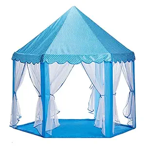 NHR 140 x 140 x 135 cm Portable and Foldable Polyester Tent with Transparent Walls for 3- to 6-Year-Old Kids (Blue)