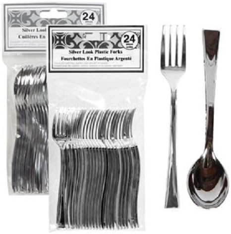 48 Pack: Silver Plastic Mini Forks &amp; Spoons, (24 forks &amp; 24 spoons) by Greenbriar