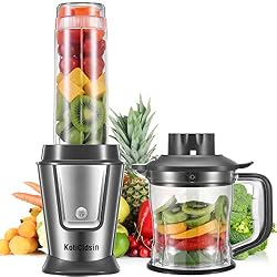 KotiCidsin Blender, Blende Smoothie, Mixeur Multifonctionnel 2 en 1 pour Smoothies, Milk-Shake, Jus, Tasse Portable de 570ml et Hachoir de 1.2L, Tritan Sans BPA, Acier Inoxydable, Gris