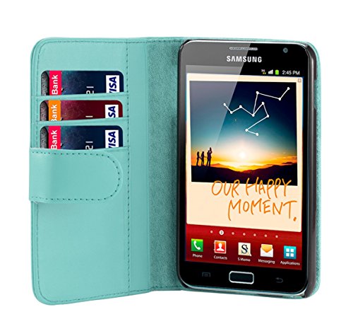 32nd Klapphülle im Brieftaschenstil aus PU-Leder für Samsung Galaxy Note N7000 (i9220), inklusive Displayschutzfolie und Reinigungstuch Blau hellblau - 3