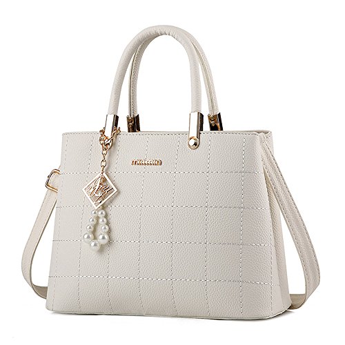 Ladies PU Leather Handbags Designer Top-Handle Tote Clutch Bags Shoulder Bags for Women - White
