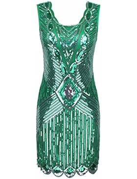Kayamiya Damen 1920er Pailletten Perlen Zurück Tiefer V Gatsby Flapper Abendkleid