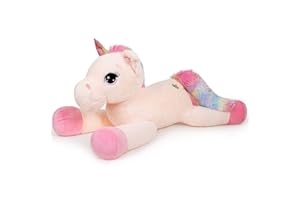Yeqivo Unicornio Gigante Juguetes Peluche Grande Arcoíris Púrpura Unicornio Animales de Peluche (Crema,60CM)