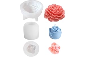 penobon 3 Pezzi Peonia Rose Stampi per Candele in Silicone, 3D fai da te in Stampo per Candele per Artigianato, Aandele Profumate, Saponi, Luci per Feste e Cottura