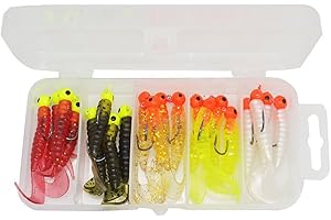 TOPHOMER Fishing Soft Lures Set, Fishing Tackle Jig Heads Hooks Bionic Worms Fish Baits for Bass Trout Pikes, 20 Pack
