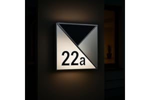 ‎MELITEC MeLiTec Solar-Hausnummer SH07 | moderne LED-beleuchtete Hausnummer | für außen, wasserdicht | aus Edelstahl | kabellose Solar-Hausnummernleuchte | Hausnummernschild inklusive Ziffern- & Buchstabenset