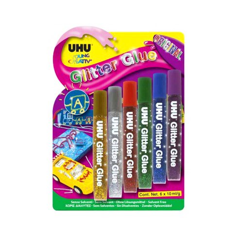Original UHU Young Creative Glitter Glue / Glitzerspaß (6 x 10 ml/g)