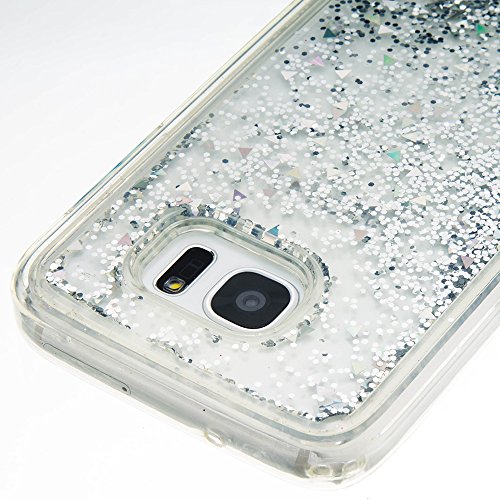 für Samsung Galaxy S7 Edge Hülle,SKYXD Glitzer Flüssig Wasser Kreativ Design Weiche Silikon Gel Gummi [Nicht Hard Case] Brillianter Leichtes Glatt Schutzhülle mit [Handyanhänger + Eingabestifte] Handy Tasche Hülle Etui für Samsung Galaxy S7 Edge Soft Shine Bling Glitter Liquid Water Folie Case Back Cover With Touch Pen Dust Plug – Silber Treibsand Sparkle - 4