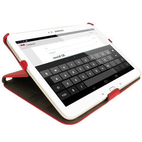 igadgitz Rot PU Ledertasche Hülle Cover für Samsung Galaxy Tab 3 10.1″ GT-P5210 mit Multi Winkelbetrachtungs Stand + Auto Sleep/Wake + Integrierte Handschlaufe + Displayschutzfolie - 6