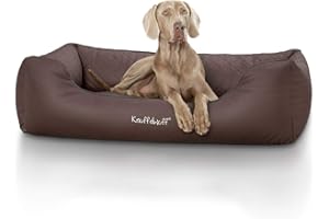 Knuffelwuff Orthopädisches Hundebett Madison aus laser-gestepptem Kunstleder XXL 120 x 85cm Braun - abnehmbarer Bezug - leicht zu reinigen - für große, mittelgroße und kleine Hunde