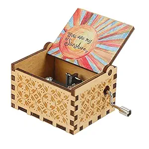 Decdeal Vintage Wooden Music Box Hand Crank Music Case Carved Engraving Children Toy Christmas Festival Presents Birtay Gifts for Kids Adult