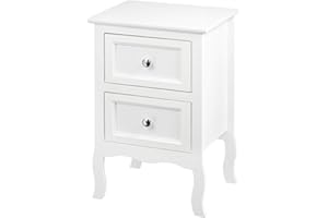 WOLTU Mesitas de Noche Mesilla Auxiliar Sofá Mueble con Espacio de Almacenamiento Mesa para Cama Café Dormitorio con 2 Cajones 40x30x60cm Blanco MDF TS119ws