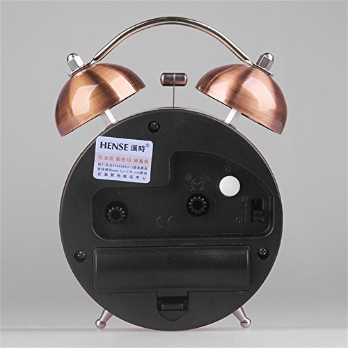 Hense geräuschlos Nachttisch Twin Bell Wecker batteriebetrieben Nacht-Licht lauter Alarm Uhren mit helles Kupfer Farbe HA41 Polished copper with 3″ Roman numeral - 4