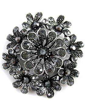 Schöne Braut Strass Kristall Brosche mit Anstecknadel Blume Schwarz