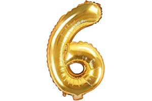 SHATCHI 16" Gold Number 6 Foil Balloons Air Filled Self Inflating Birthday Anniversary Wedding Party Banner Decorations