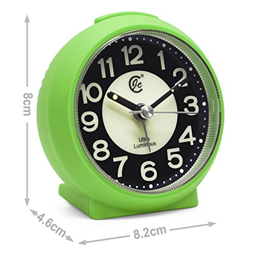 JCC charmante leuchtende kleine runde Handheld Größe nicht ticking Quarz Schreibtisch Uhr Wecker Reisewecker mit Licht Nacht, Snooze Funktion – batteriebetrieben (matt – grün) - 8
