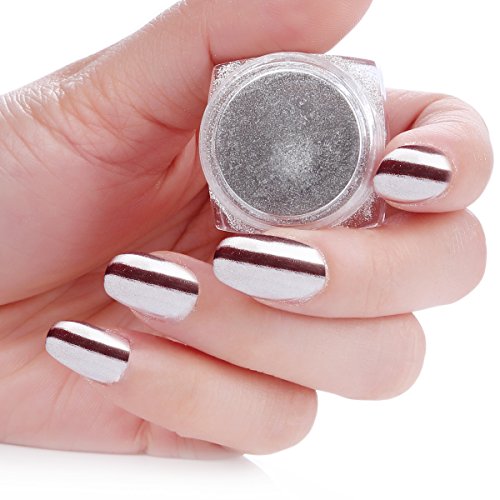 MAKARTT Mirror Powder Gold Silver Pigment Powder Chrome Pigment Nail Glitter Power Dust Nail Sequins (Silver)