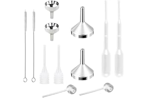 BOPRKTM 12 Stück Aluminium Mini Trichter Metall Set Kleine Trichter Mini Trichter Küche Mit Reinigungsbürste Kunststoff Tropfer Kunststoff Spender für Glitter Pulver, Kosmetik, Kunsthandwerk, Sand
