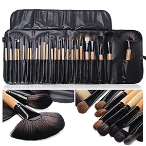 HUDA GIRL BEAUTY PROFESSIONAL 24Pcs Makeup Brush Set for Foundation, Face Powder, Blush Blending Brushes, Wooden Handle Cruelty-Free Synthetic Fiber Bristles with Leather Case (Handle May VAry)