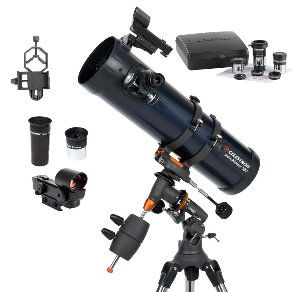 Celestron AstroMaster 130EQ Telescope with Smartphone Adapter and AstroMaster Accessories Kit