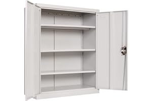 FRIDEKO HOME Frideko Metal Storage Cabinet with 2 Door and 3 Adjustable Shelves, 109CM Tall Storage Cupboard with Lock for Home, Office, Warehouse, 40D x 90W x 109H(Light Grey)
