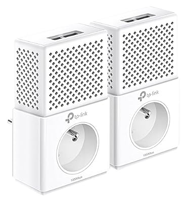TP-Link CPL AV1000 (Débit 1000 Mbps), 2 Ports Ethernet Gigabit, Prise Intégrée Version Française, Pack de 2 CPL (TL-PA7020P KIT(FR))