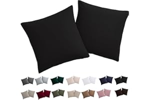 Soifox Poszewka na poduszkę 40 x 40 cm, zestaw 2 poszewek na poduszkę 40 x 40 cm, czarna, 100% mikrofibra, nie wymaga prasowania i nie gniecie się, z zamkiem błyskawicznym
