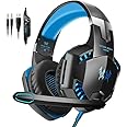STS® G2000 Gaming Headset, Bass Surround Gaming Headphones With Noise Cancelling Mic/LED Lights/Soft Memory Earmuffs For (PS5/PS4/Xbox One/Controller/Laptop/PC/Mac/Nintendo/NES) ((New Blue))