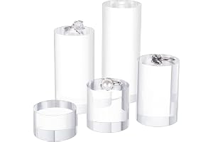 BENECREAT 5 st genomskinliga displayblock i akryl – 3/4/6/8/10 cm rund cylinder, massivt piedestal-stativ för smycken, ädelst