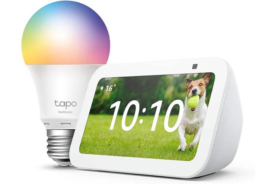 Echo Show 5 (3. Gen.) | Weiß + Tapo L530EA Smart Bulb (E27), Funktionert mit Alexa - Smart Home-Einsteigerpaket