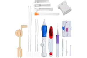 Nsiwem Aguja Magica para Bordar 9 piezas Kit de Herramienta de Bordado Punch Needle Kit Agujas de Punzón Embroidery Kit para Bordado DIY Costura