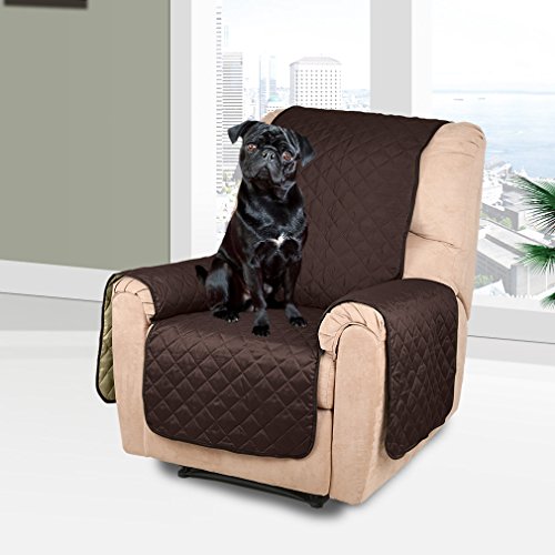 Auralum 177 x 56cm Wasserdicht Doppelseitig Sesselschoner Sofaschoner mit Armlehnen für 1 sitzer Sofa, Anti-Rutsch Sofa Matte für Hunde/ Katzen – Dunkelbraun / Beige - 4