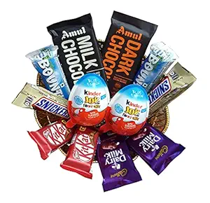 The Rich Box - Chocolate Gift Hamper - Amul Dark, Milk Chocolate, Kinder Joy, Bounty Bar, Snicker, Dairy Milk, Kitkat - for Birthday Diwali, Birthday, Holi, Rakhi, New Year, Christmas, Anniversary