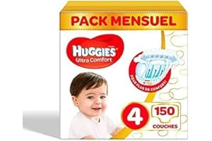 Huggies - Ultra Comfort - Couches Bébé Unisexe - Taille 4 (7-18 kg) x150 Couches - Pack 1 Mois