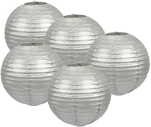 Tmade 5 PCS 8" Silver Paper Lanterns for Birthday Baby Shower Wedding Party Garden Home Decoration