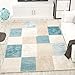 Produktbild VIMODA Modern Edler Designer Teppich, Kariert und Meliert in Türkis Beige Creme, Sehr Dicht Gewebt - ÖKO Tex Zertifiziert, Maße:160 x 230 cm