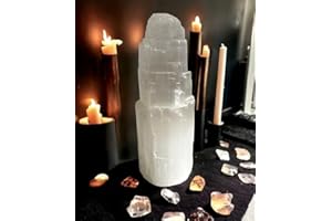 4All Selenite Mountain Tower Large Pillars Handmade Natural White Crystal Spritual Energy Healing Chaging Selenite Crystal Table Decoration Chakra Spiritual Gifts (30cm)