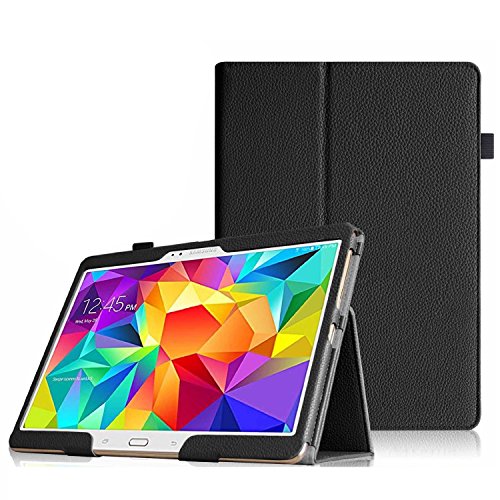 Invero® Premium Hülle Ledertasche umfasst Ständer Feature, Displayschutzfolie und Eingabestift Kugelschreiber für Samsung Galaxy Tab S 10,5 Zoll SM-T800 (Schwarz / Black)