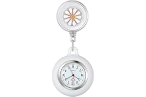 WONOLO Retractable Nurse Fob Watch, Luminous Clip-on Hanging Lapel Pocket Watches with Cute Flower Pattern, Pointer Glow in Dark for Nurses Doctors Paramedics