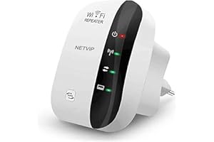 NETVIP Répéteur WiFi Booster 300Mbps Extenseur sans Fil Amplificateur de Signal du Réseau(WPS, Installation Facile,1 Port Ethernet, Antennes Intégrées, 2.4GHz) Augmentation de la Couverture WiFi
