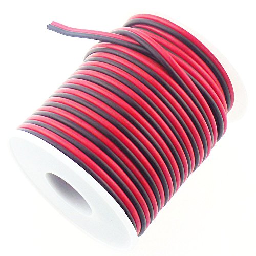RGBSIGHT40FT 18 Gauge Single Color LED Strip Extension Cable 18AWG 2pin 2 Color Red Black Stand Wire Conductor for LED Ribbon Lamp Tape Lighting (40 Feet per Spool)