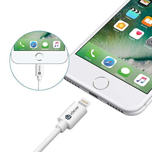 iPhone Charger Cable, iClever [Apple MFi Certified] 6ft 1.8m Premium 8-Pin Lightning to USB Cable with Ultra Compact Connector Head for iPhone X/ 8/ 8 Plus/ 7/ 7Plus/ 6/ 6s Plus/ 5s, iPad Air/ Mini/ Pro