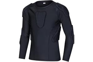 Hotfiary Kids Youth Padded Protective Shirts Shorts for Football Paintball Baseball, Padded Compression Short/Long Sleeve Shirts Rib Heart Guard Sternum Protection for Girls Boys