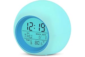 YouJabz Reloj Despertador Infantil con 7 Colores cambiantes, función de repetición, 8 Tonos de Llamada, 12/24 Horas, Control de un Solo Toque, indicador de Temperatura Interior